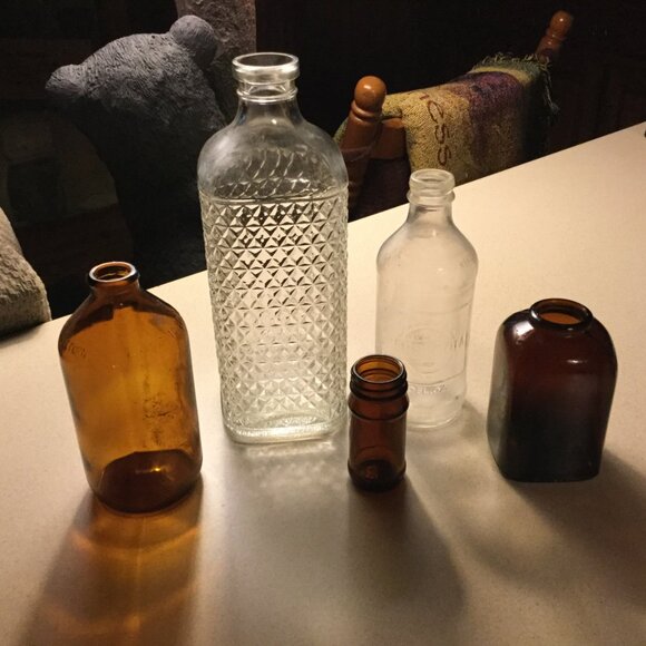 Other - Five Vintage Bottles , 1929 Sanford Ink, 1969 Pepsi, 3 Brown  Medicine Bottles